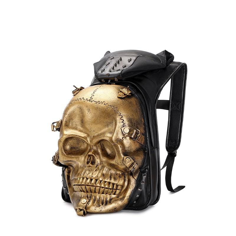 3D Skull Backpack Rivets Skull Backpack With Hoodie Cap-2