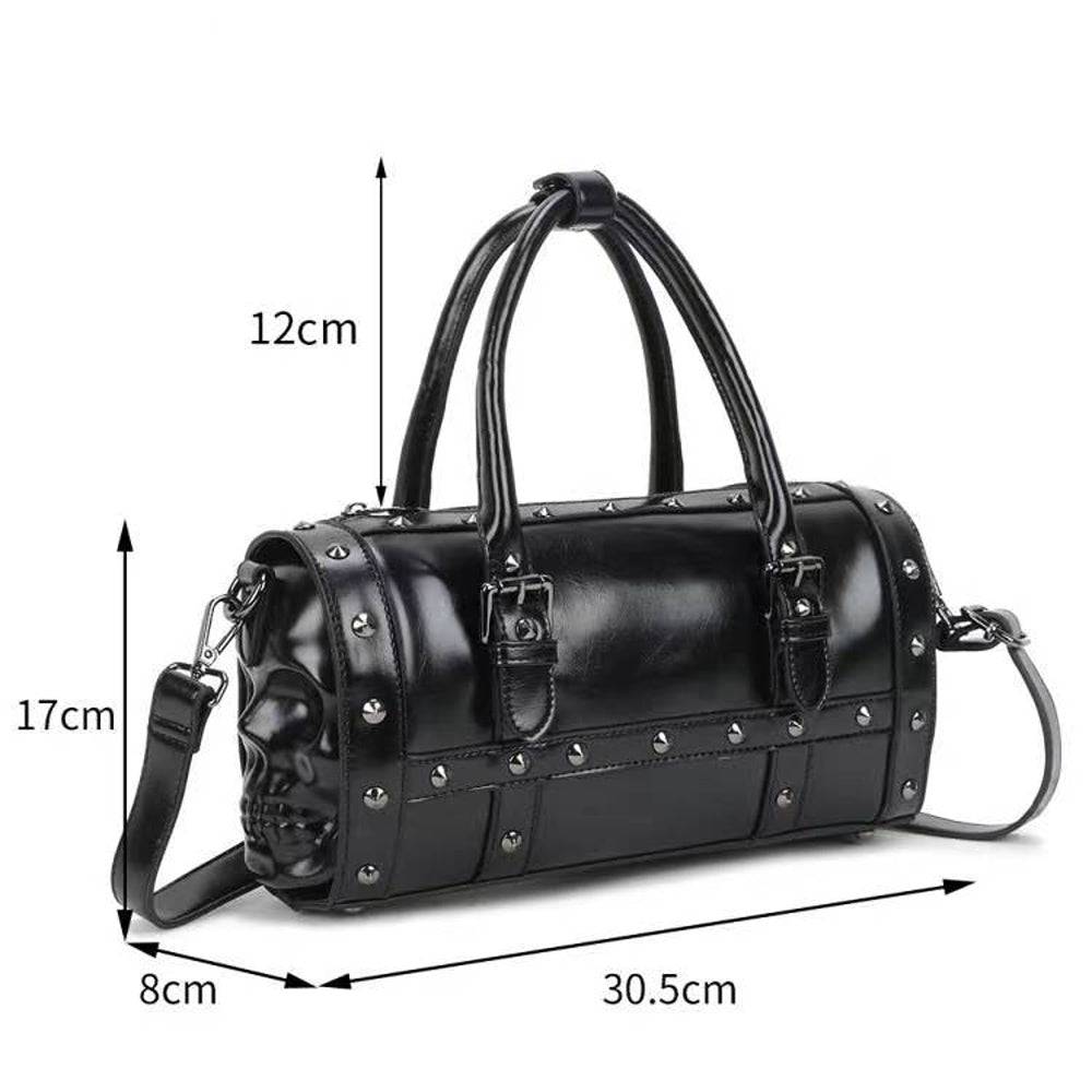 3D Skull Studded Speedy Bucket Travel Duffel Weekend Bags-4