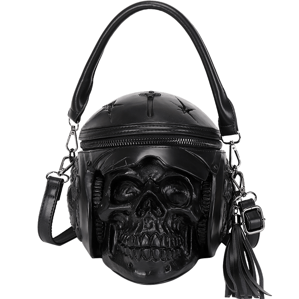 3D Backpack, Fashion 3D Skull With Helmet And Earphone Cross Body Handle Shoulder Bag-5