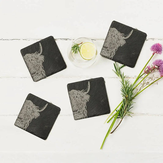 4 Highland Cow Slate Coasters-0