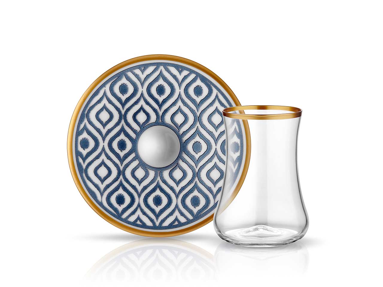 Dervish HD Ikat Tea Glass and Saucer - Anthracite Mat Gold-0