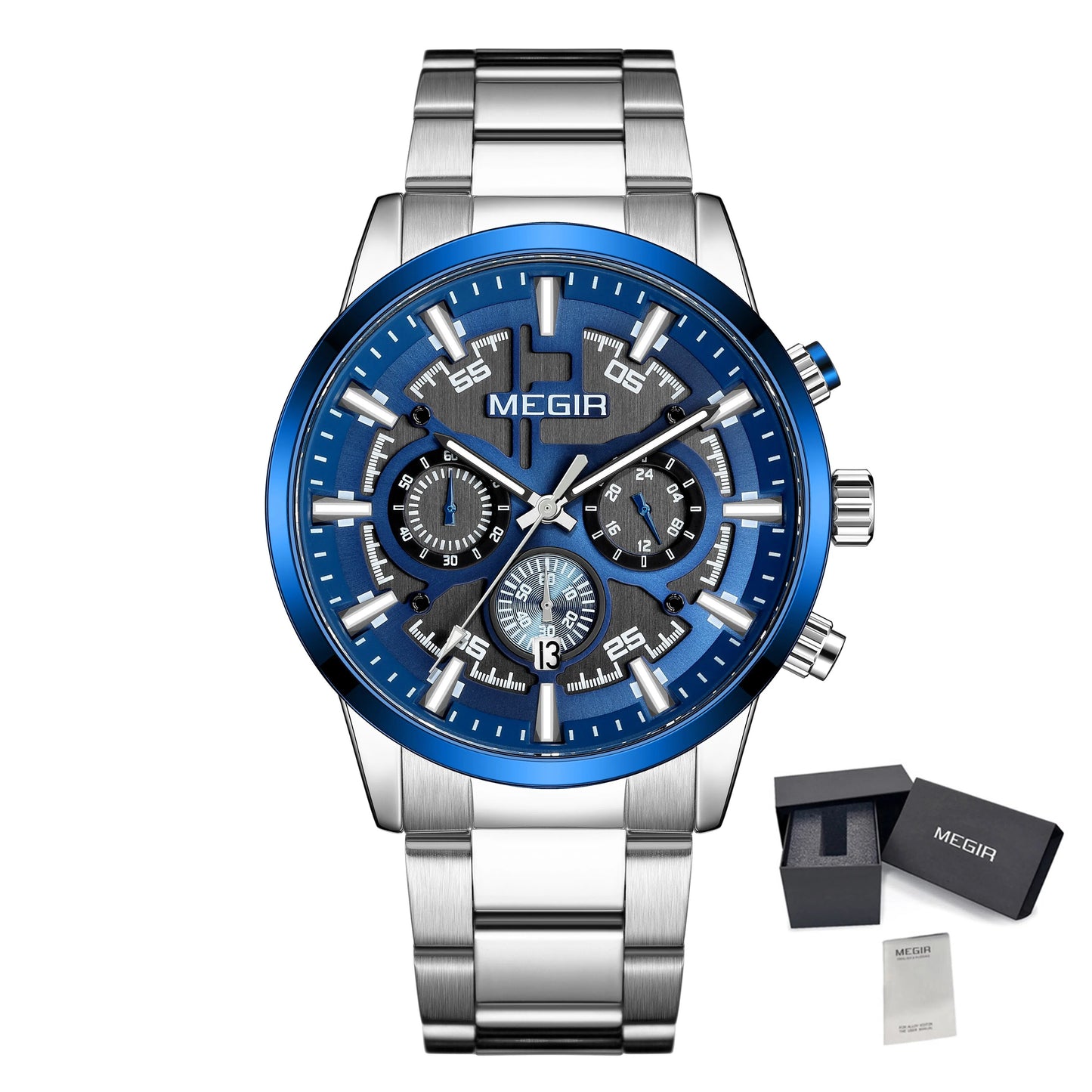 MEGIR Luxury Watch Mens Business Watches Calendar Stainless Steel Quartz Wrist Watch Clock Casual Chronograph Relogio Masculino-14