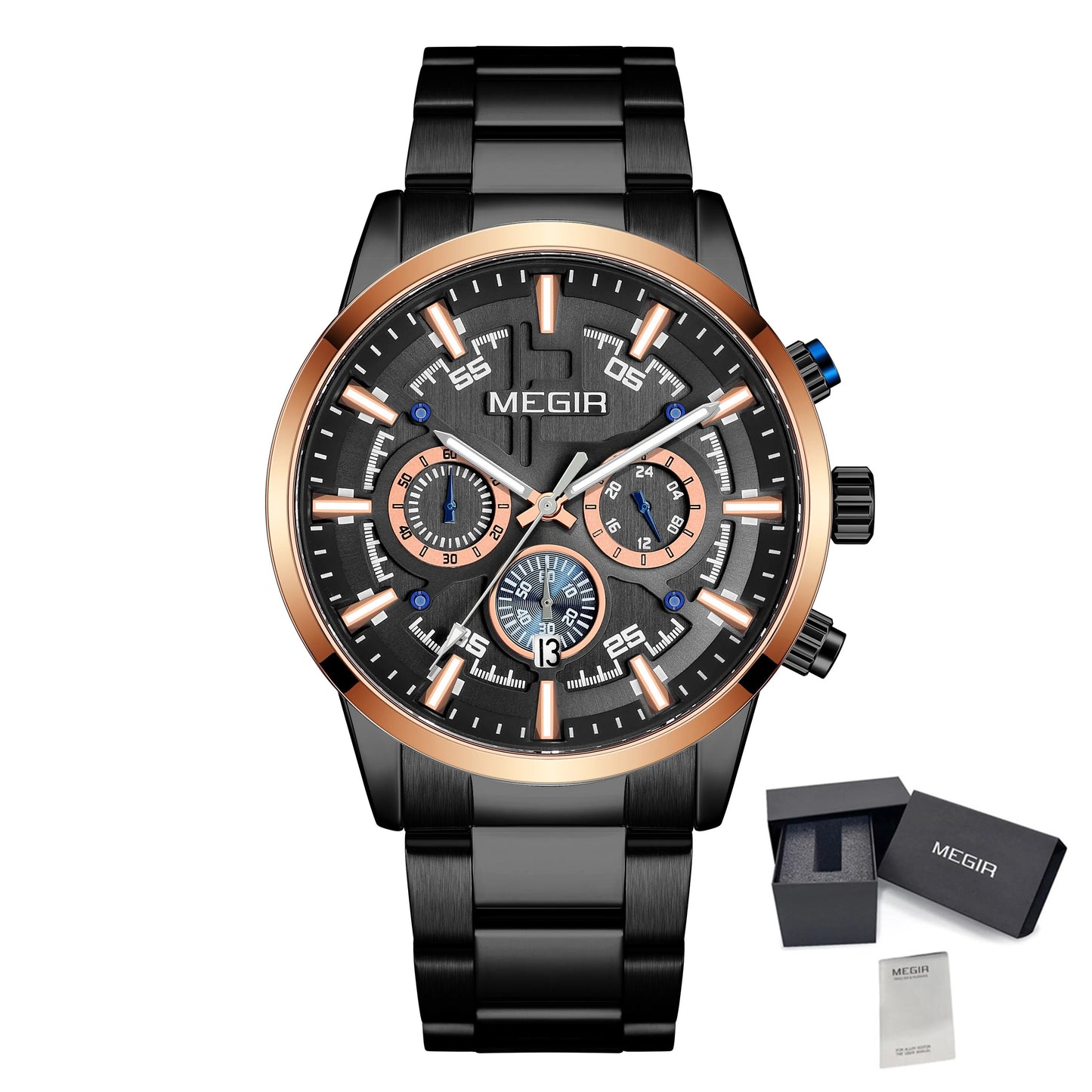 MEGIR Luxury Watch Mens Business Watches Calendar Stainless Steel Quartz Wrist Watch Clock Casual Chronograph Relogio Masculino-15