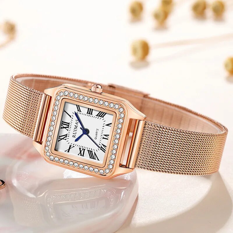 RUIMAS Fashion Stainless Steel Mesh Women Bracelet Watches Luxury Square Ladies Quartz Casual Wristwatches Female Dress Clock-4