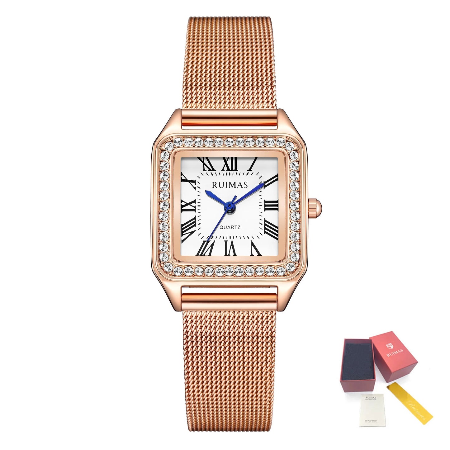 RUIMAS Fashion Stainless Steel Mesh Women Bracelet Watches Luxury Square Ladies Quartz Casual Wristwatches Female Dress Clock-6