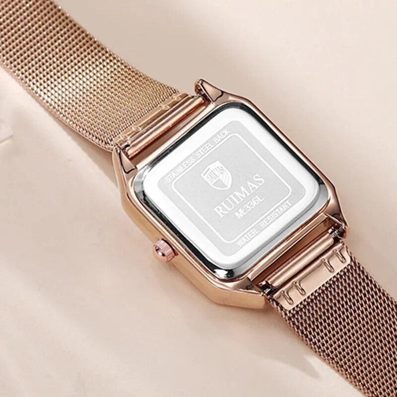 RUIMAS Fashion Stainless Steel Mesh Women Bracelet Watches Luxury Square Ladies Quartz Casual Wristwatches Female Dress Clock-5