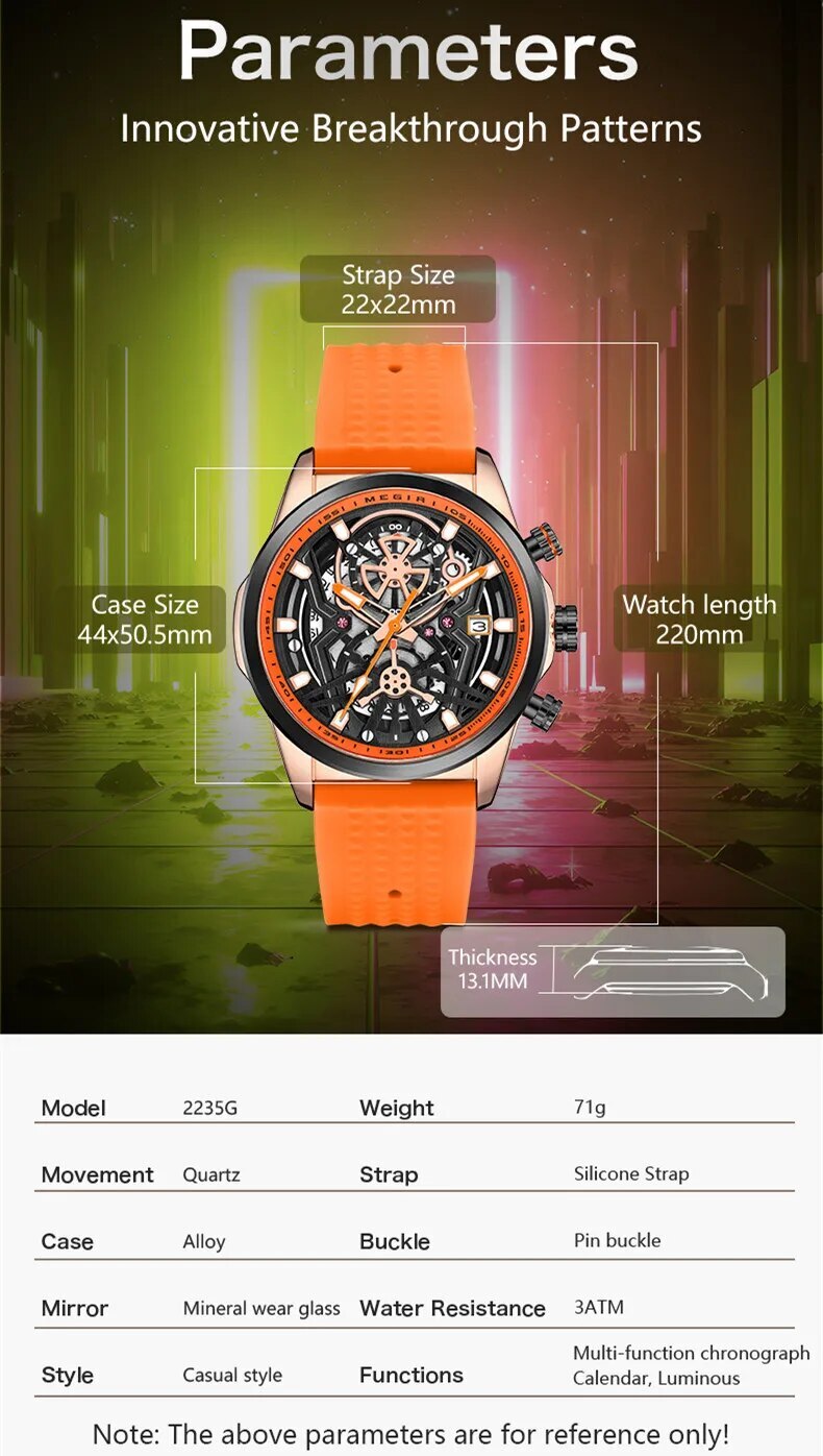 MEGIR Sports Watches Brand Luxury Wrist Watch Clock for Men Silicone Strap Luminous Quartz Big Dial Wristwatch Relogio Masculino-2