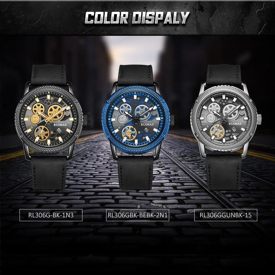 RUIMAS Relogio Masculino Luxury Leather Band Quartz Wristwatch Men Big Dial Moda Watches Waterproof Sport Military Reloj Hombre-4