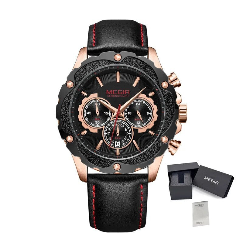 MEGIR Luxury Sports Watches for Men Waterproof Quartz Wrist Watch Chronograph Fashion Leather Military Clock Reloj Hombre 2070-6