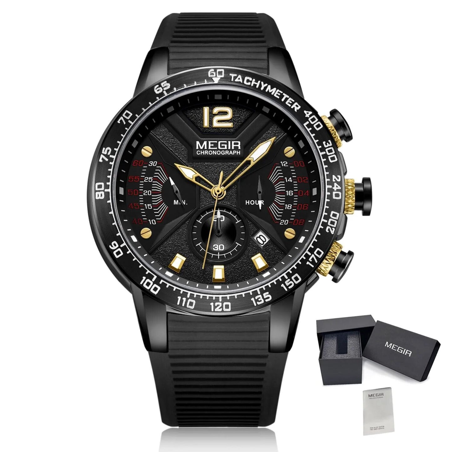 MEGIR Men Watch Top Brand Luxury Sport Chronograph Fashion Casual Mens Quartz Watches Silicone Wristwatches Reloj Hombre 2106-12