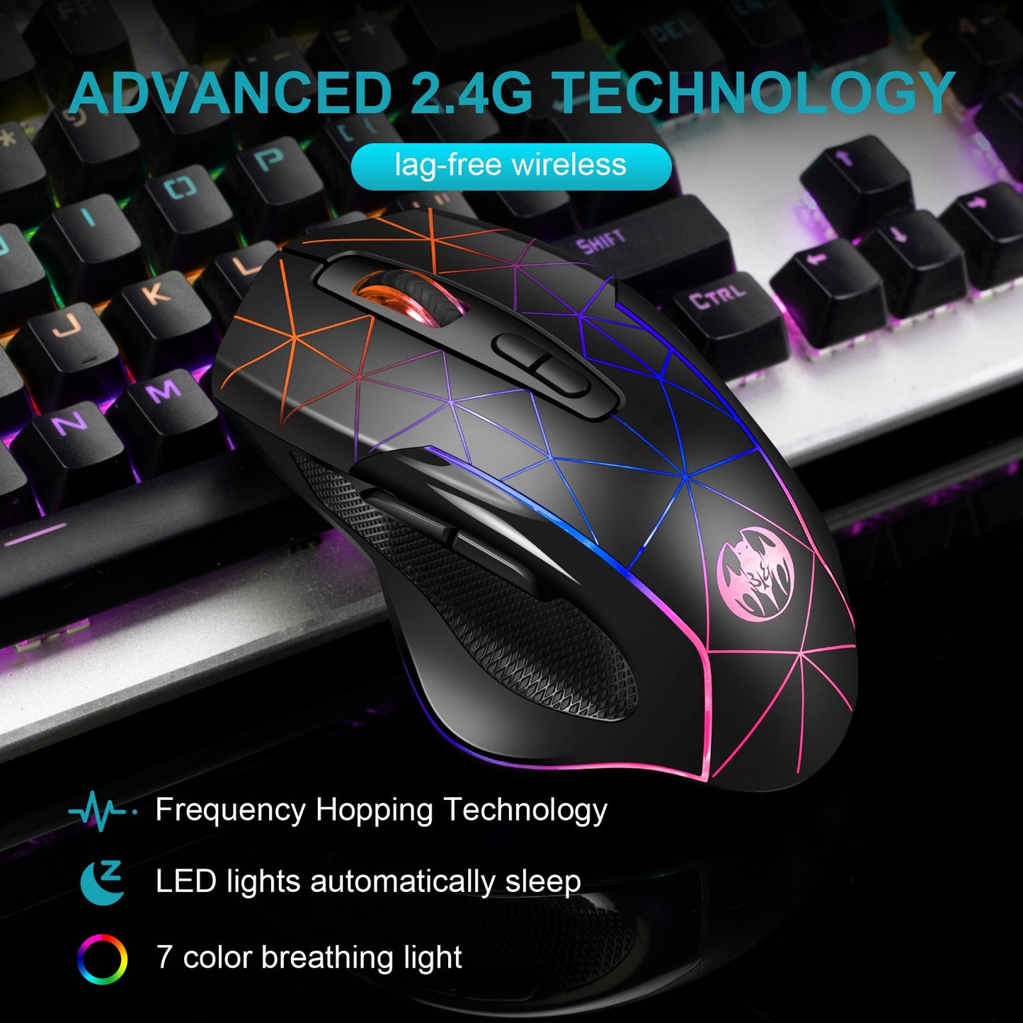 Wireless charging illuminated gaming mouse with anti sleep function automatic cursor movement to prevent computer screen lock