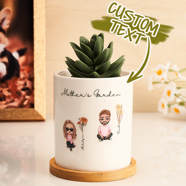 Personalised Birth Flower Plant Pot | Custom Family Cartoon Figure Planter | Gift for Mum - Memoriex