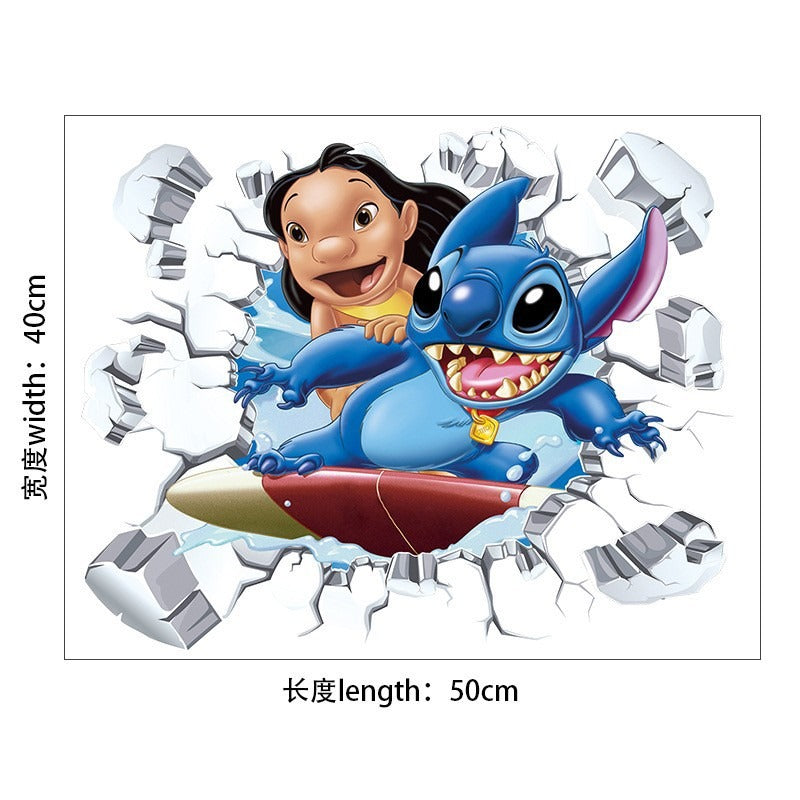 Stitch Children's Room Decoration Wall Stickers Self Adhesive Cartoon Stitch Broken Wall Baby Room Stickers