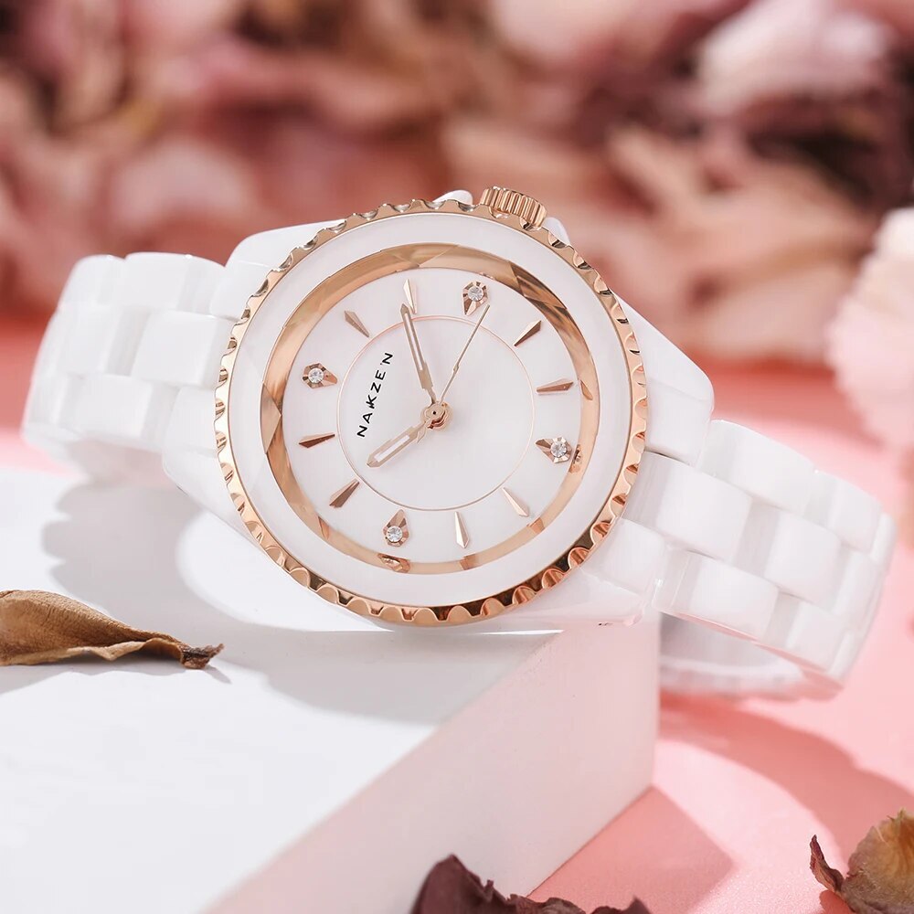 NAKZEN Ladies Ceramic Quartz Watch Women New Fashion Analog Waterproof Diamond Wristwatches For Gifts Clock Relojes Mujer-3