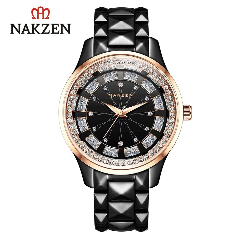 NAKZEN Design Quartz Ladies Watch High Quality Ceramic Bracelet White Watches Luxury Diamond Clock Gifts for Women Relojes De Mu-7