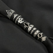 Tocona 10pcs/Set Bohemia Antique Silver Crown Star Moon Flower Carved Rings Sets Opal Stone Knuckle Rings - Memoriex