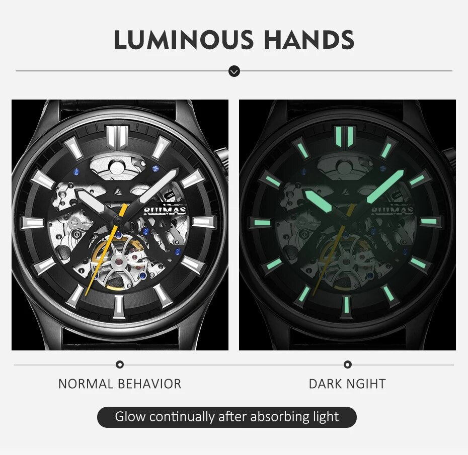 RUIMAS Men Mechanical Wristwatch Fashion Casual Leather Band Watch Luxury Sport Wrist Watch Chronograph Luminous Man Clock 6770-3