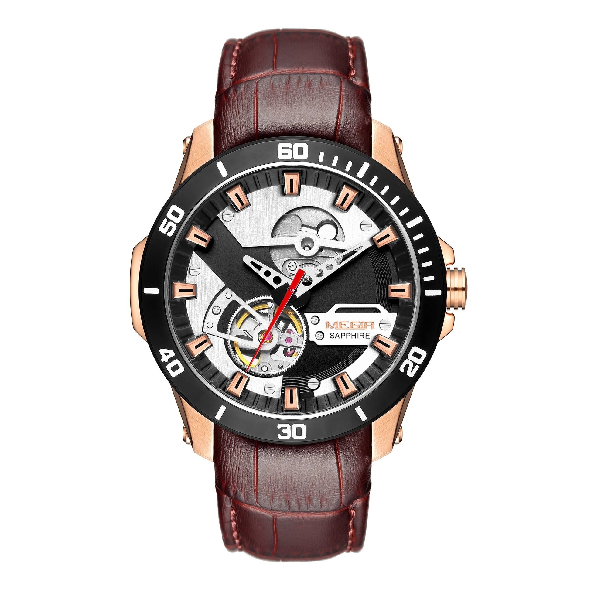 MEGIR Fashion Leather Watches for Men Sapphire Stainless Steel Automatic Mechanical Watch Sports Clock Montre Homme-1