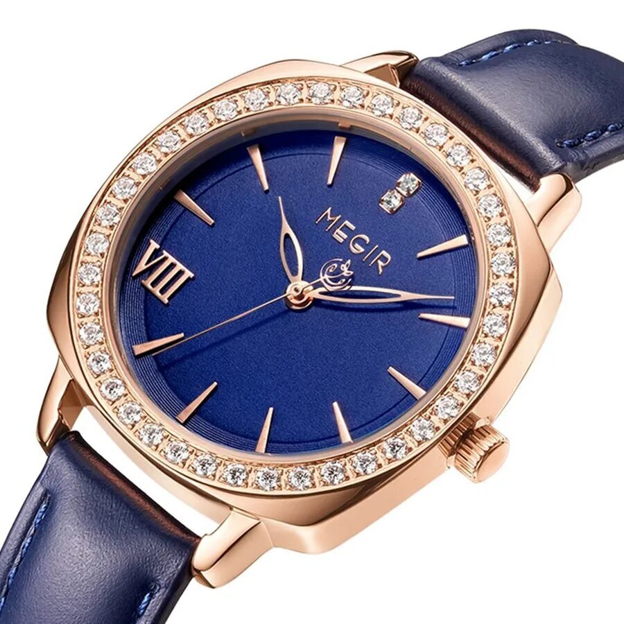 MEGIR Fashion Women Watch Luxury Diamond Leather Ladies Bracelet Watch Female Quartz Wristwatches Dress Clock Relogio Feminino-2