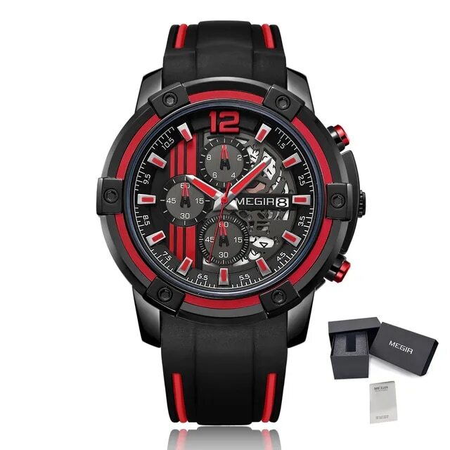 MEGIR Chronograph Mens Sport Watches with Silicone Band Big Dial Military Quartz Watch Men Clock Relogio Masculino Reloj Hombre-12