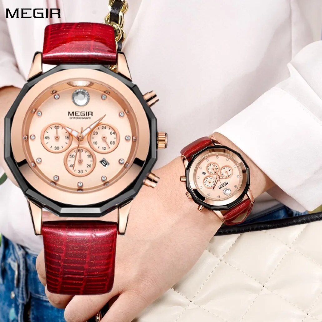 MEGIR Luxury Brand Women Bracelet Watches Ladies Fashion Quartz Sport Wristwatch Leather Dress Clock Chronograph Reloj Hombre-0