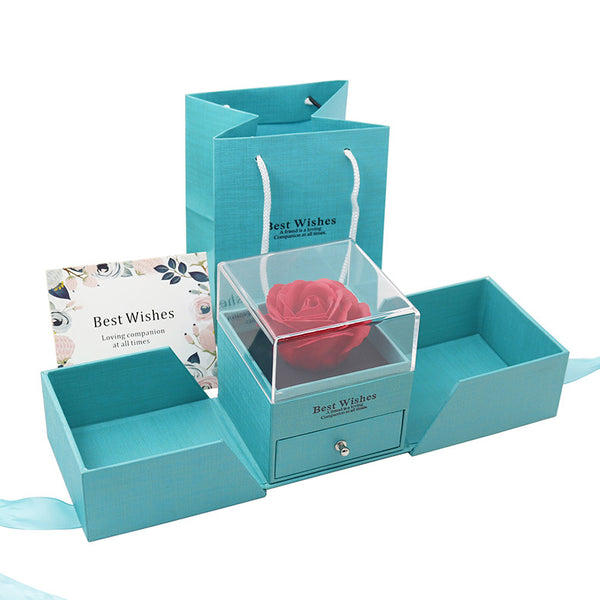 Double Door Eternal Rose Gift Box Jewelry Packaging Box Ring Earnail Necklace Jewelry Box