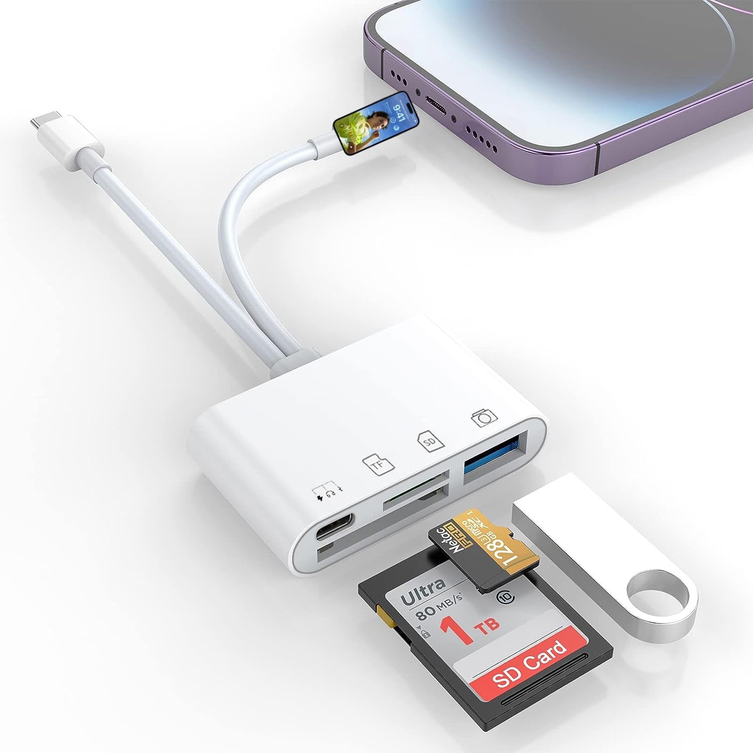 4-in-2 card reader suitable for Apple Huawei TYPEC phone USB/SD/microSD adapter converter - Memoriex 