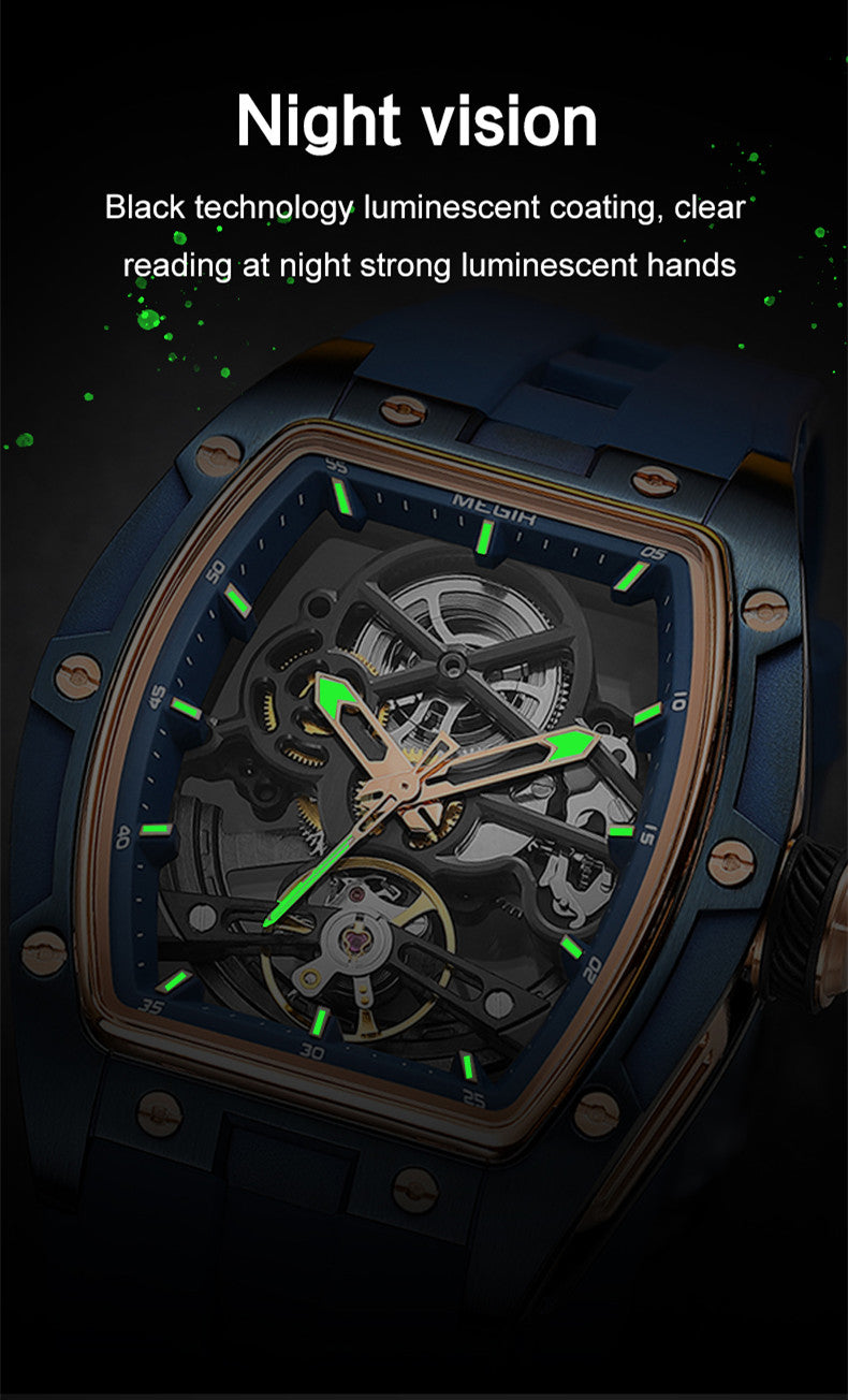 MEGIR 100% Original Fashion Men Watches Automatic Mechanical Watch Steel Case Sport Skeleton Wristwatch Waterproof Clock Reloj Hombre-7