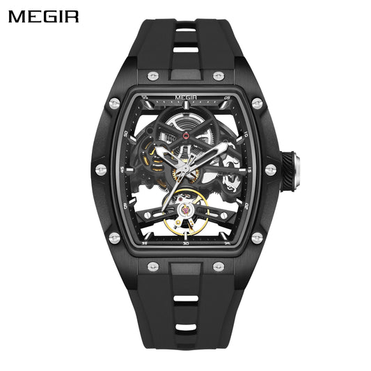 MEGIR 100% Original Fashion Men Watches Automatic Mechanical Watch Steel Case Sport Skeleton Wristwatch Waterproof Clock Reloj Hombre-0