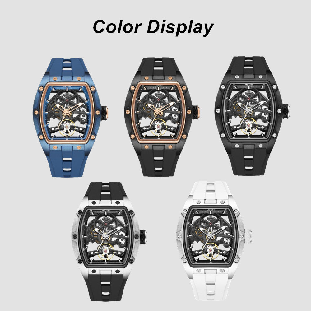 MEGIR 100% Original Fashion Men Watches Automatic Mechanical Watch Steel Case Sport Skeleton Wristwatch Waterproof Clock Reloj Hombre-5