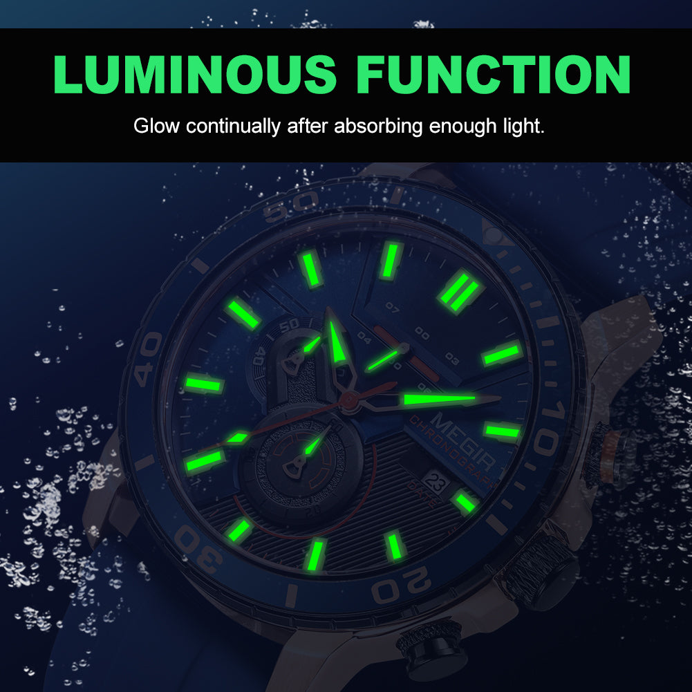 MEGIR Luxury Military Watches for Men Fashion Sport Quartz Wristwatch Waterproof Silicone Band Male Clock Chronograph with Date-9