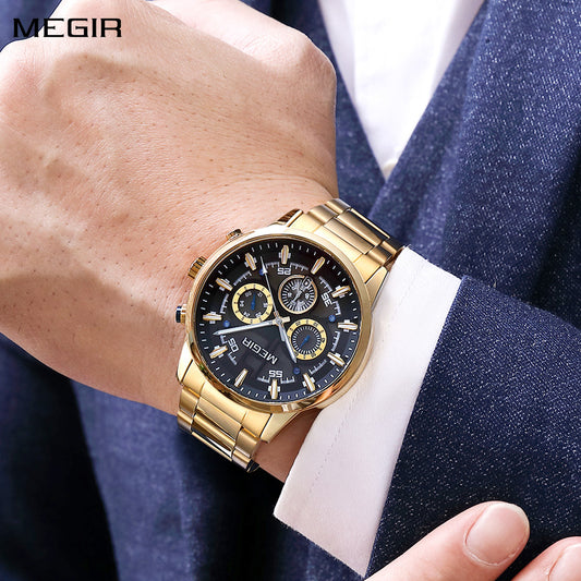 MEGIR Luxury Watch Mens Business Watches Calendar Stainless Steel Quartz Wrist Watch Clock Casual Chronograph Relogio Masculino-0