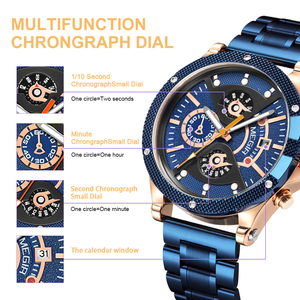 MEGIR Men's Business Watch Top Brand Luxury Quartz Wristwatch Fashion Waterproof Man Military Clock Calendar Reloj Hombre 2216-8