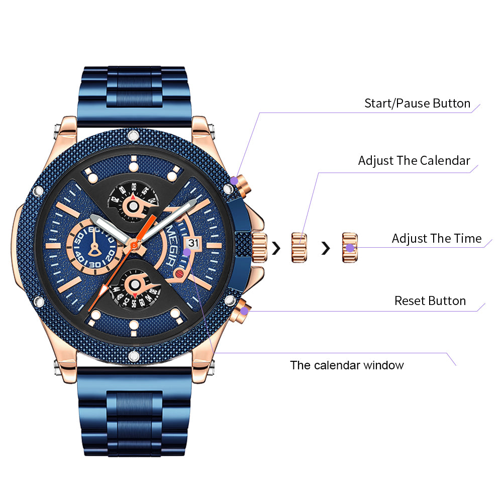 MEGIR Men's Business Watch Top Brand Luxury Quartz Wristwatch Fashion Waterproof Man Military Clock Calendar Reloj Hombre 2216-9