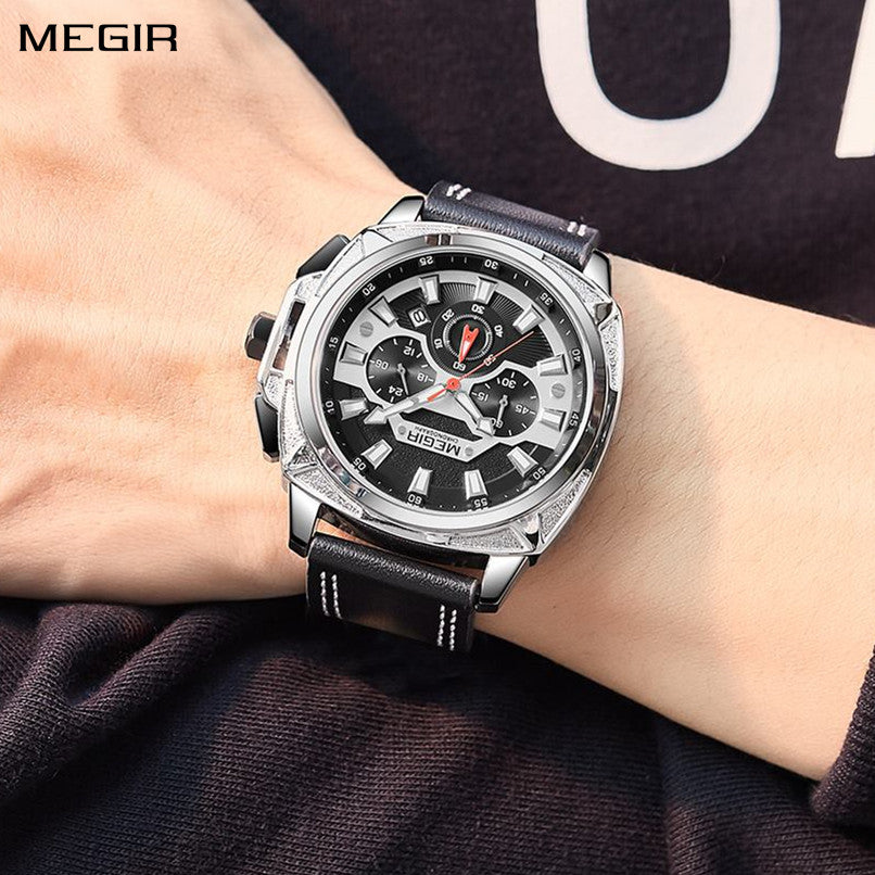 MEGIR Relogio Masculino Watches Men Fashion Leather Band Sports Military Watches Luxury Quartz Business Wristwatch Reloj Hombre-0