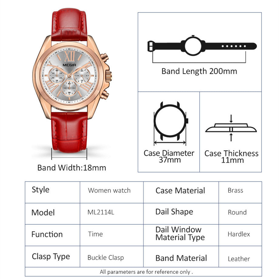 MEGIR Watch for Women Top Brand Luxury Ladies Fashion Wristwatch Leather Waterproof Elegant Dress Quartz Female Clock 2114-7