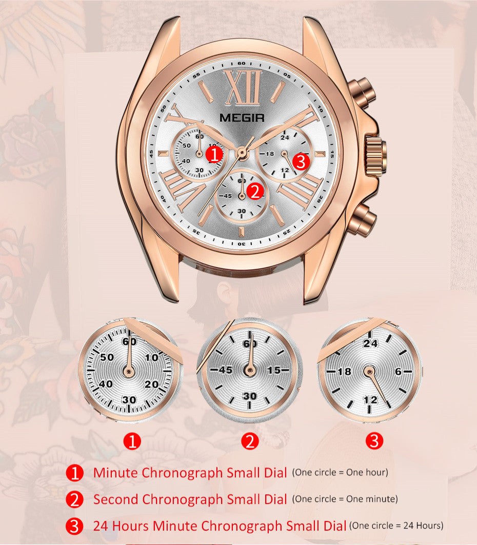 MEGIR Watch for Women Top Brand Luxury Ladies Fashion Wristwatch Leather Waterproof Elegant Dress Quartz Female Clock 2114-8