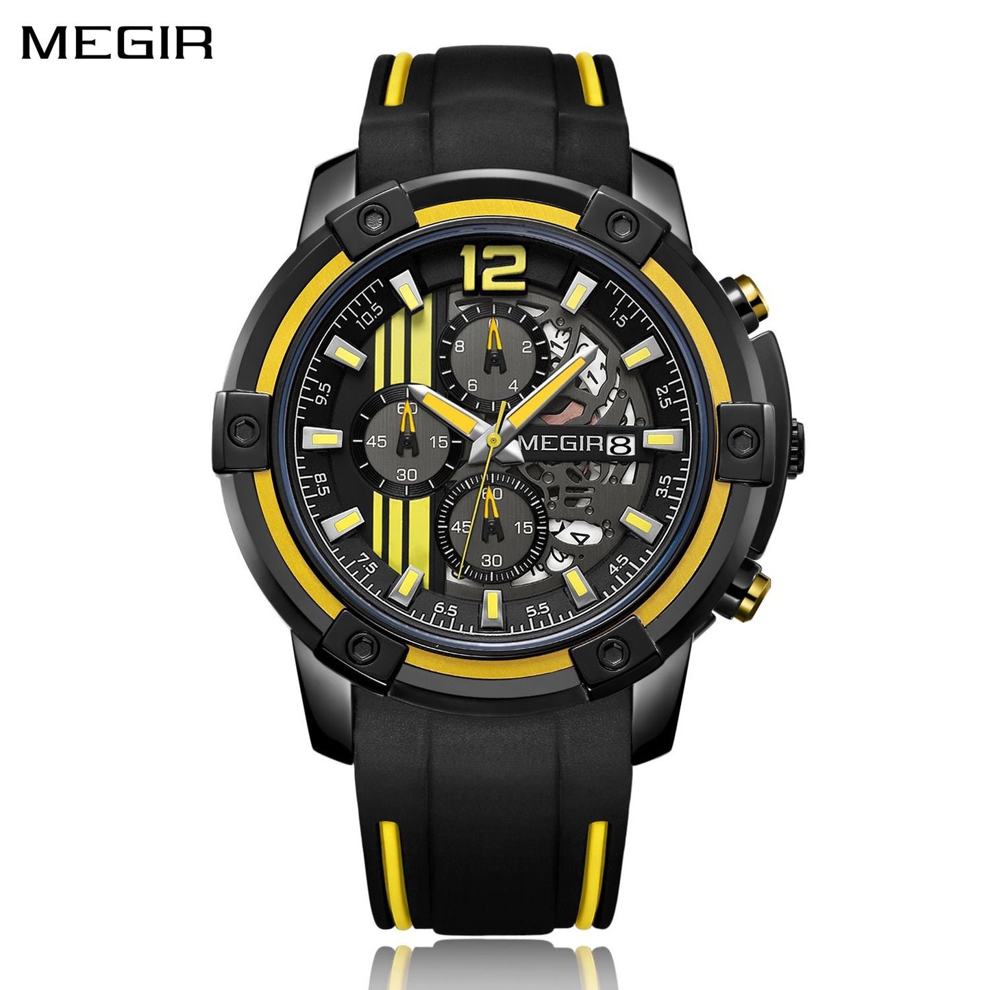 MEGIR Chronograph Mens Sport Watches with Silicone Band Big Dial Military Quartz Watch Men Clock Relogio Masculino Reloj Hombre-0