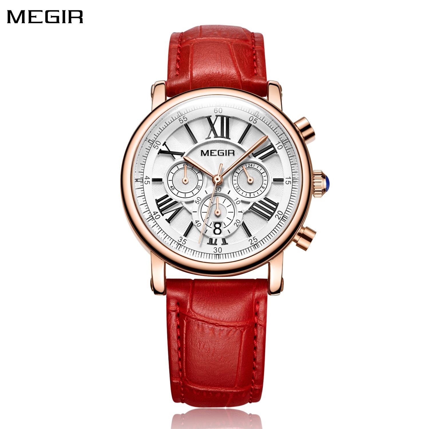 MEGIR Top Brand Quartz Watch for Women Leather Strap Ladies Casual Sport Wristwatch Luxury Waterproof Watches Clock 2058-0