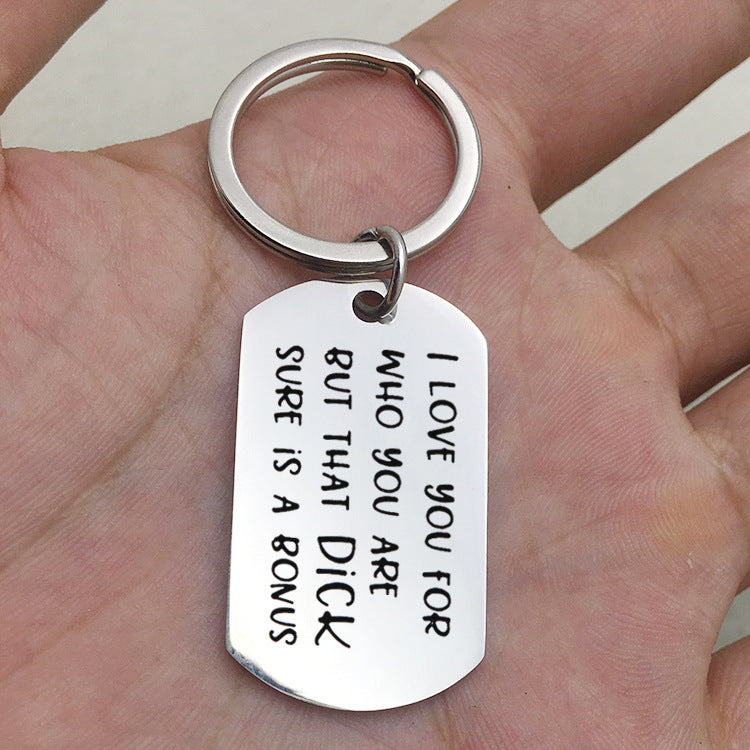 I love you for who you are..dick/pussy couple stainless steel military keychain - Memoriex