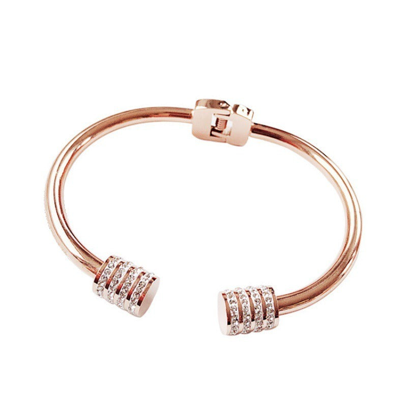 Minimalist Titanium Steel Bracelet Women's Rose Gold Inlaid Diamond Fashion Creative Bracelet Trendy Women's Bracelet