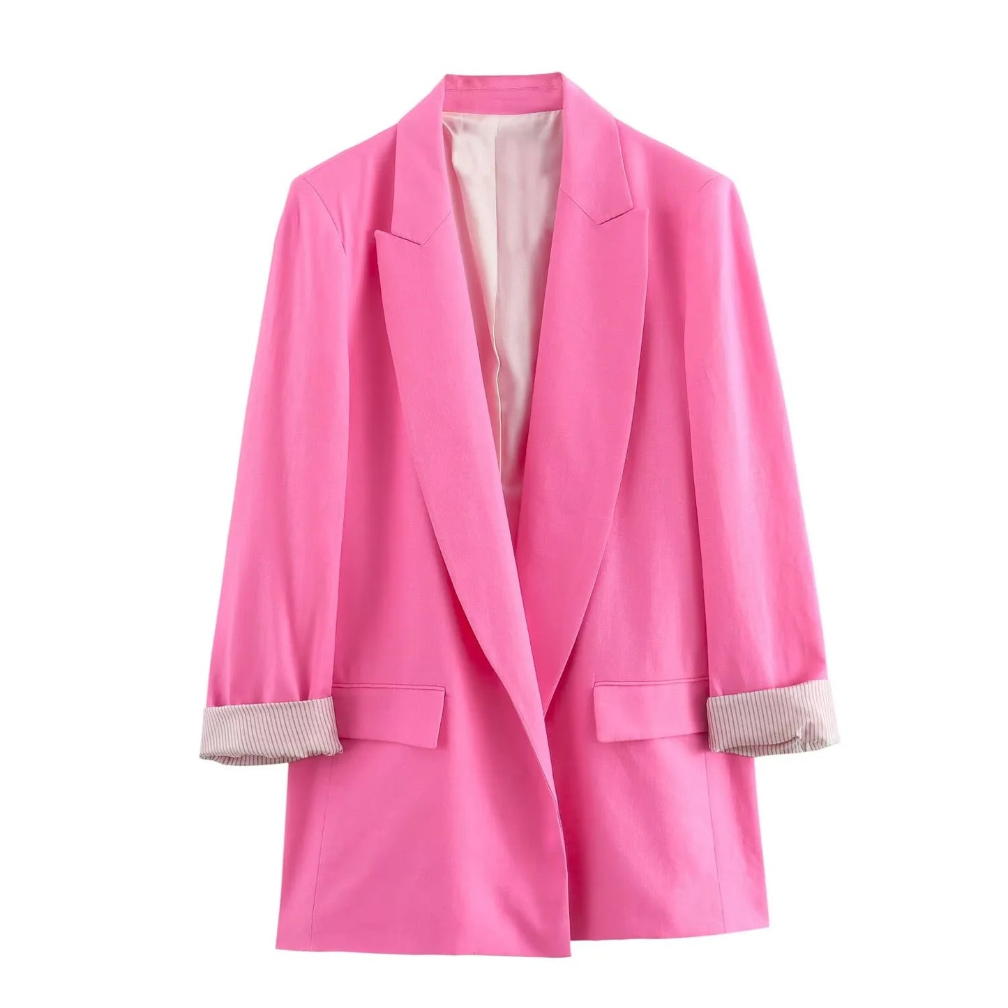 Fashionable and minimalist linen blended rolled sleeve suit jacket