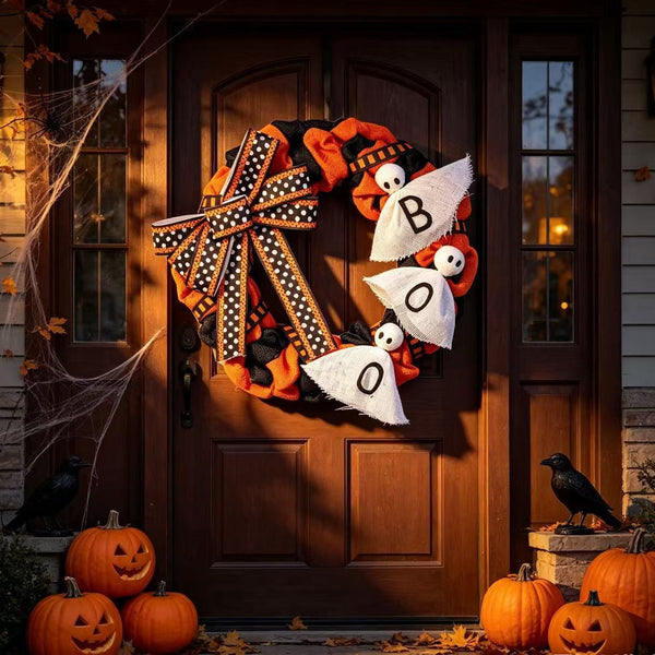 Halloween BOO Ghost Wreath – 38 × 35 cm