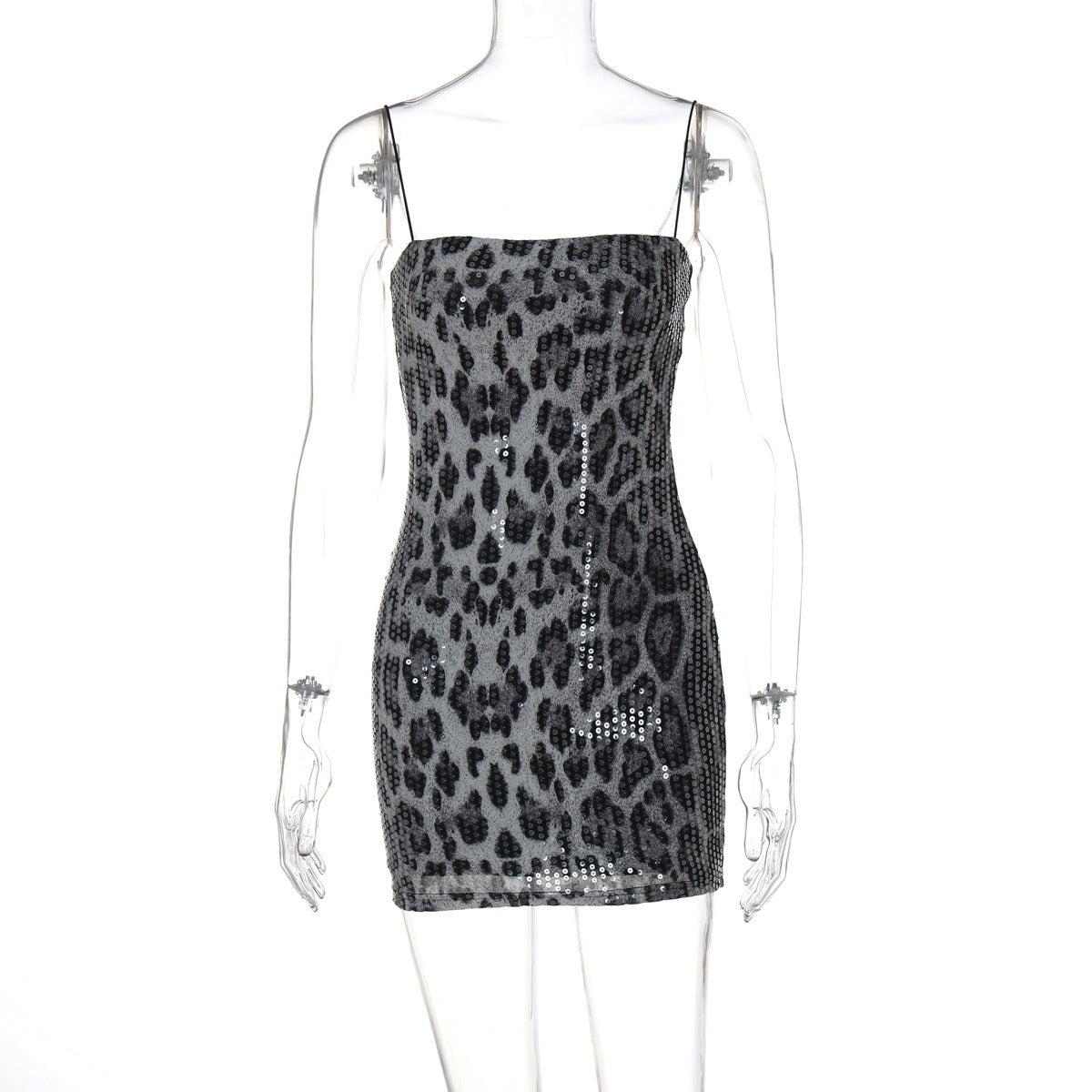 Fashionable leopard print street style nightclub versatile suspender beaded dress for women