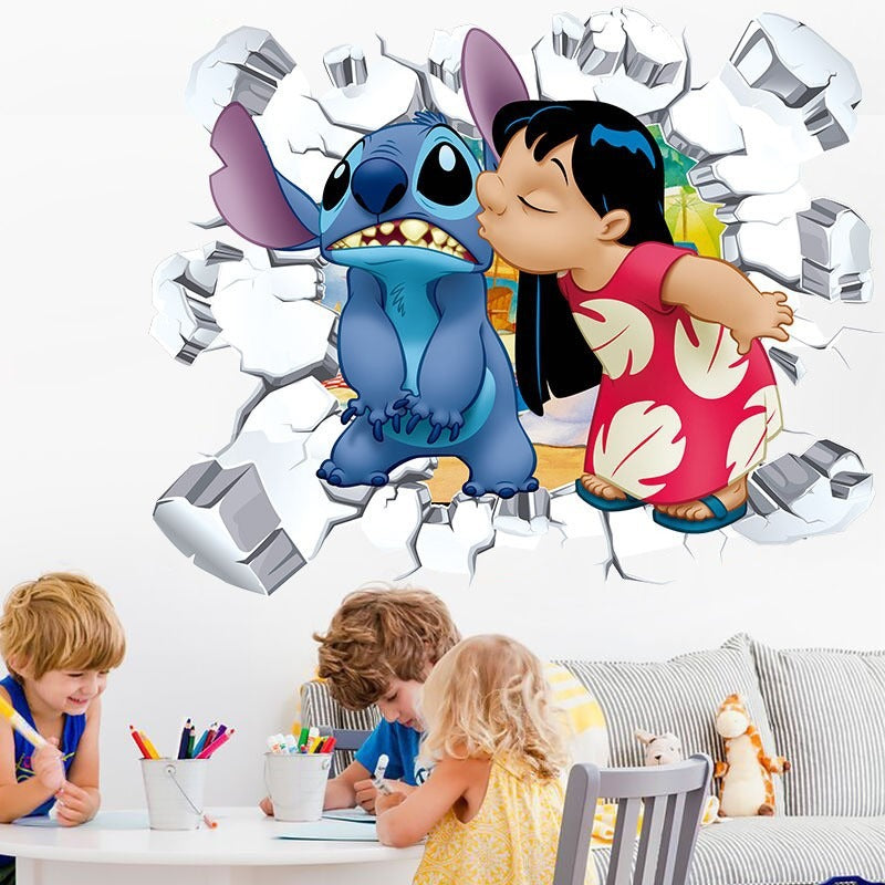 Stitch Children's Room Decoration Wall Stickers Self Adhesive Cartoon Stitch Broken Wall Baby Room Stickers