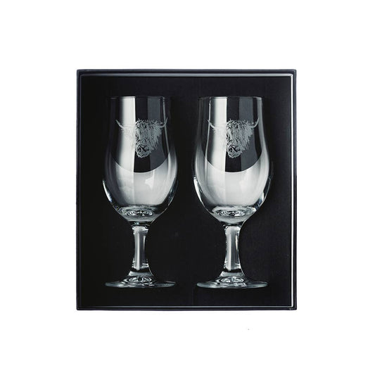 Set of 2 Highland Cow Engraved Style Craft Beer Glasses-0