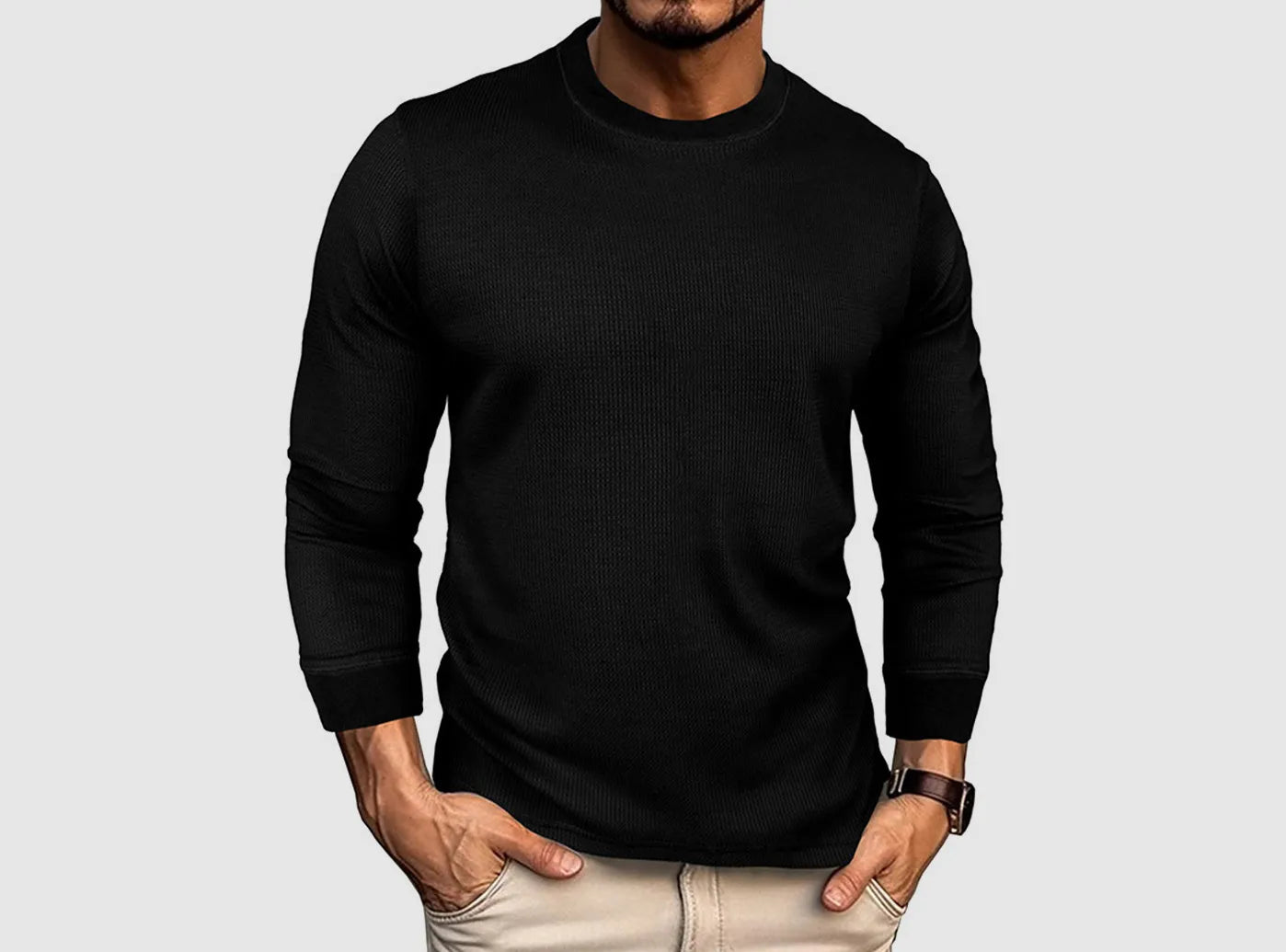 FitVille Men's Waffle-Knit Long-Sleeve Outdoor Crewneck-1