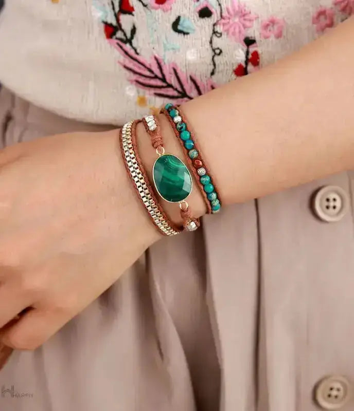 Malachite Stone Statement Bracelet-1