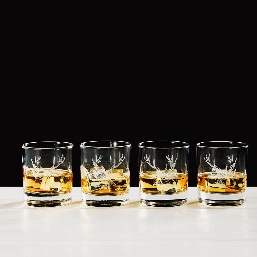 Stag Engraved Style Glass Tumbler Gift Set (Set of 4)-1