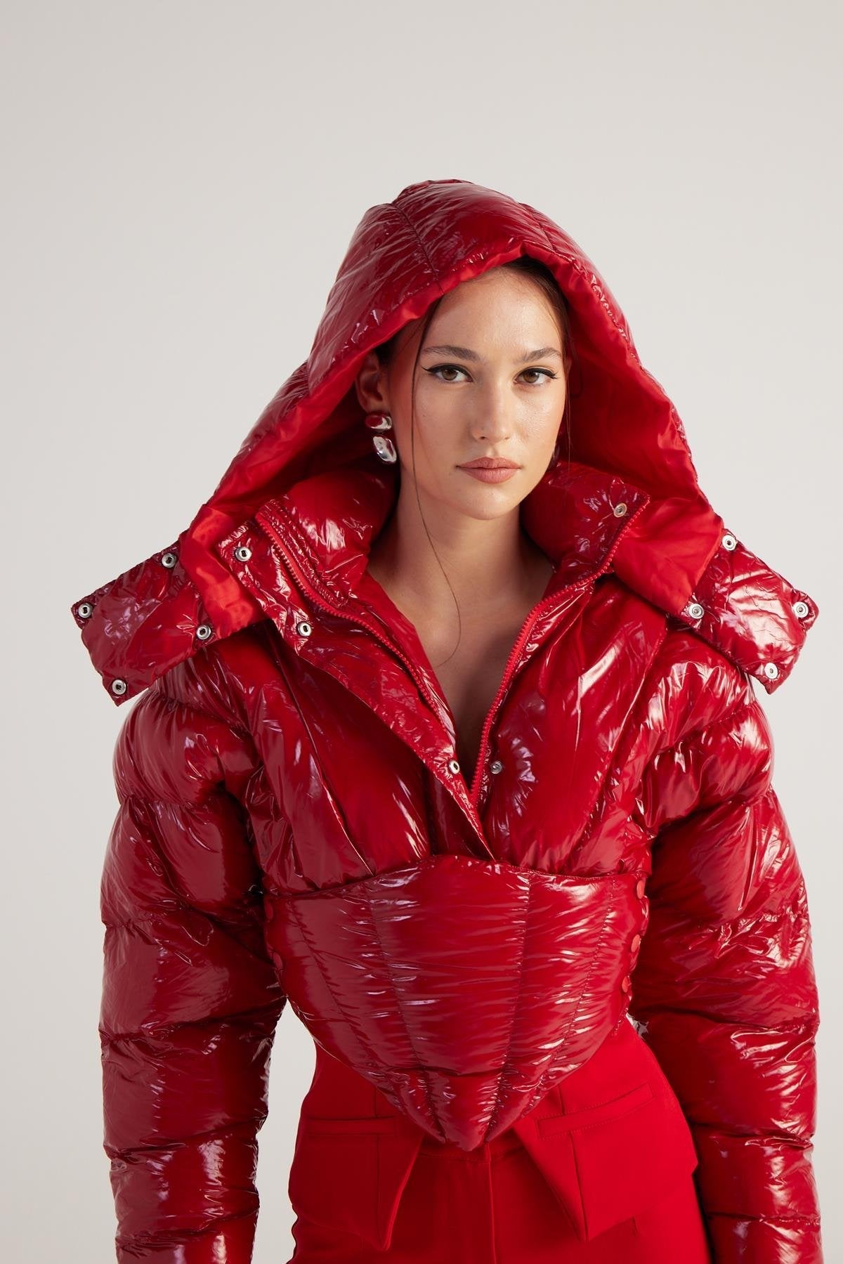 Aida Red Puffer Hooded Jacket-0